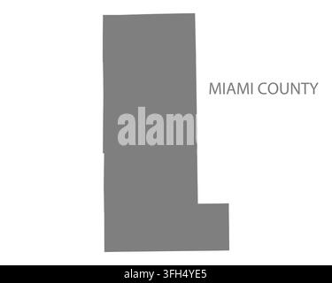 Mappa vettoriale piatta moderna della Contea di Miami, Indiana, Stati Uniti. Silhouette dettagliata del confine della contea in grigio su sfondo bianco. Illustrazione Vettoriale