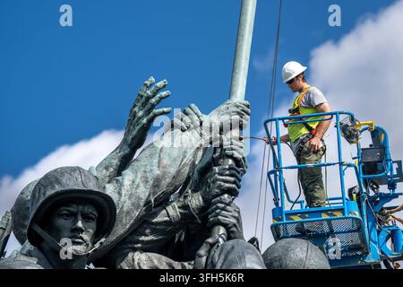 Arlington, Va, USA. 15 set, 2026. Le squadre del National Park Service stanno lavorando al Memoriale del Corpo dei Marines di Iwo Jima ad Arlington, VA il 14 settembre 2026 (Credit Image: © Andrew Leyden/ZUMA Press Wire) USO EDITORIALE SOLO! Non per USO COMMERCIALE! Foto Stock