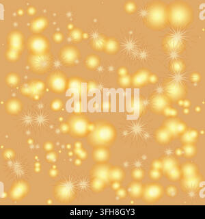 Sfondo dorato astratto con luci bokeh scintillanti ed effetti di esplosione stellare, perfetto per celebrazioni festive, design di lusso e feste Illustrazione Vettoriale