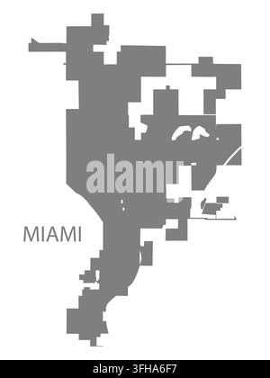 Mappa vettoriale piatta moderna di Miami, Oklahoma, Stati Uniti. Silhouette dettagliata del confine cittadino in grigio su sfondo bianco. Illustrazione Vettoriale