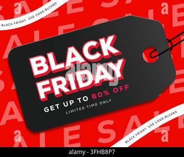 Banner quadrato per social media Black Friday Sale con vettore di etichetta di prezzo Illustrazione Vettoriale