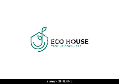 Icona del logo Minimalista Monoline Eco House Leaf Sprout per l'architettura verde Illustrazione Vettoriale