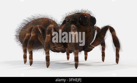 Illustrazione di un ragno saltatore (famiglia Salticidae). Vista laterale. Foto Stock