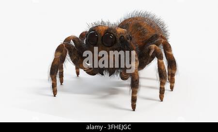 Illustrazione di un ragno saltatore (famiglia Salticidae). Visto in vista anteriore. Foto Stock