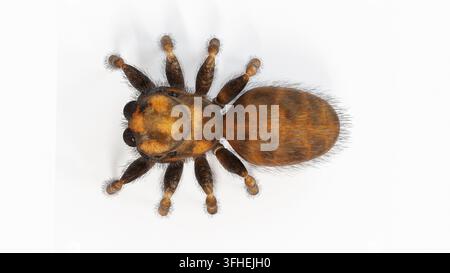 Illustrazione di un ragno saltatore (famiglia Salticidae). Visto dall'alto. Foto Stock