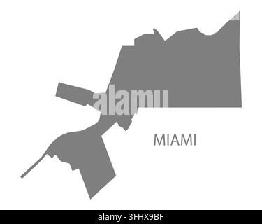 Mappa vettoriale piatta moderna di Miami, Arizona, Stati Uniti. Silhouette dettagliata del confine della città in grigio su sfondo bianco. Illustrazione Vettoriale