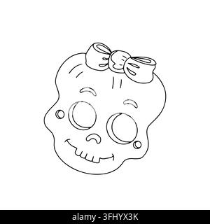 Icona di disegno a doodle vettoriale a forma di teschio di Halloween. Illustrazione di decorazione stagionale spettrale minimalista moderna di tendenza. Festa Illustrazione Vettoriale