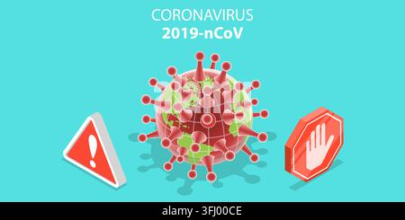 Concetto isometrico 3D di un'epidemia di coronavirus. Foto Stock