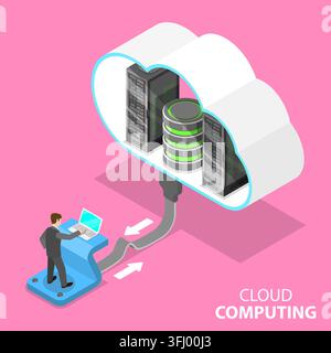Concetto piatto isometrico della tecnologia di cloud computing. Foto Stock