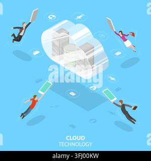 Concetto piatto isometrico della tecnologia di cloud computing. Foto Stock