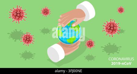 Concetto isometrico 3D di un'epidemia di coronavirus. Foto Stock