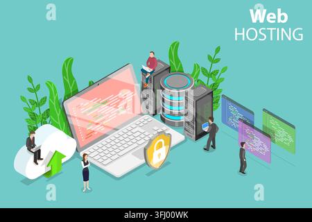 Servizio di hosting web concetto isometrico piatto. Foto Stock