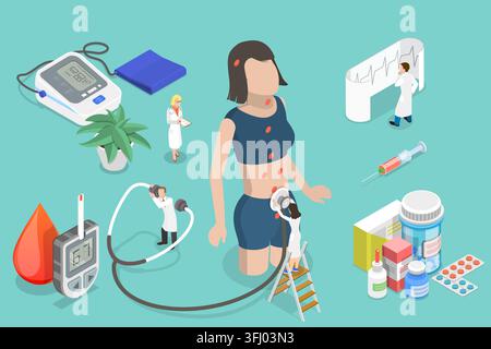 Illustrazione concettuale piatta isometrica 3D dell'endocrinologia. Foto Stock