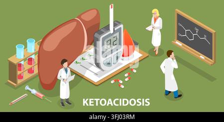 Illustrazione concettuale piatta isometrica 3D di chetoacidosi. Foto Stock