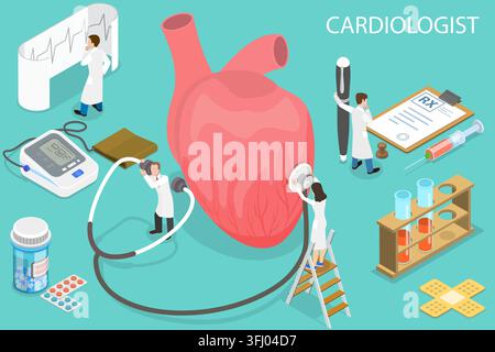 Illustrazione concettuale piatta isometrica 3D di un cardiologo. Foto Stock