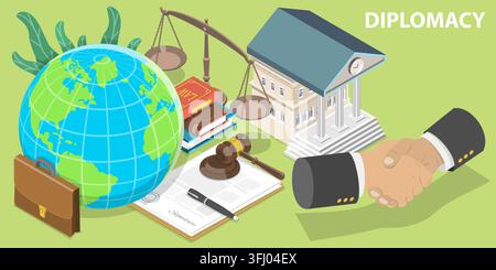 Illustrazione concettuale piatta isometrica 3D della diplomazia. Foto Stock