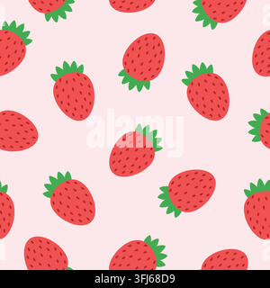 Simpatico motivo senza cuciture con fragole, sfondo vettoriale di bacche dolci per tessili e packaging per bambini Illustrazione Vettoriale