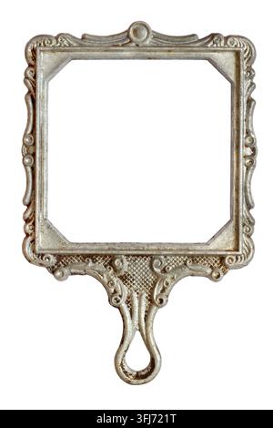 Vecchio telaio di metallo su sfondo bianco. Telaio vintage isolato. Foto Stock