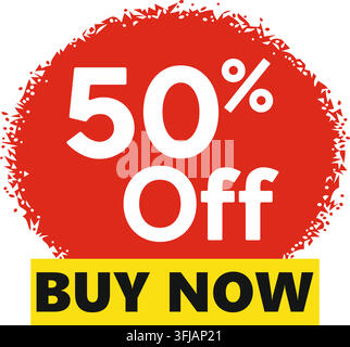 50 Percento di Sconto Acquista Ora Banner Grafico Vettoriale per Vendita Modificabile per il Retail e il Design Commerciale Illustrazione Vettoriale