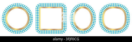 Set di cornici vettoriali blu e oro con motivo a diamanti, bordi eleganti con forme a rombo per design dell'Oktoberfest, etichette, sfondi e poster Illustrazione Vettoriale