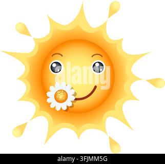 Viso sorridente del sole con camomilla Illustrazione Vettoriale