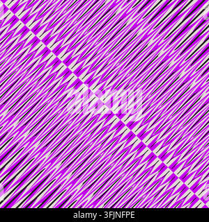 Motivo a onda zigzag diagonale con motivo vettoriale viola. Questa illusione ottica geometrica migliora le copertine di layout ipnotiche astratte. Illustrazione Vettoriale