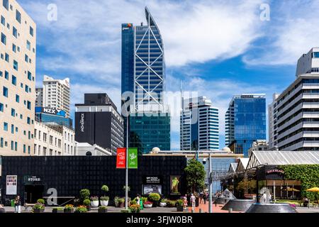 Auckland CBD da Takutai Square, Auckland, Nuova Zelanda. Foto Stock