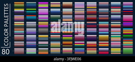 Armonia di colori pastello e neon e tabella della palette RGB di campioni di colore bilanciati e caldi, neutri e vibranti. Guida alla tabella della palette di colori con ma Illustrazione Vettoriale