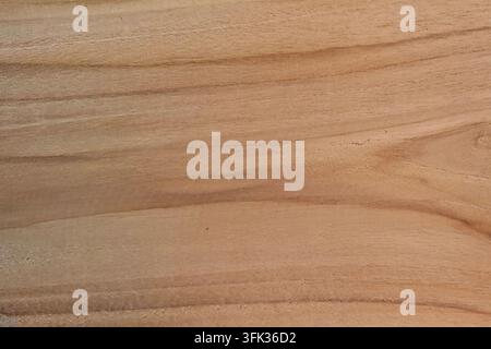 Sfondo in legno di teak marrone chiaro naturale con motivo di venatura liscia e ondulata e superficie pulita, adatto per un design di interni minimalista moderno Foto Stock