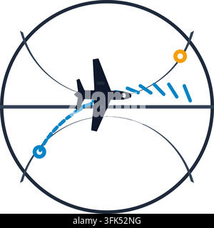Illustrazione vettoriale di un aereo da combattimento in una mirino con traiettoria di volo e concetto di missile Illustrazione Vettoriale