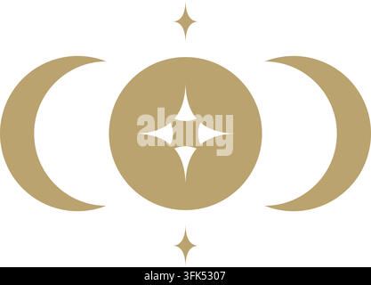 Illustrazione vettoriale di un simbolo di mezzaluna e stella dorata, design di emblema islamico, icona piatta su sfondo bianco Illustrazione Vettoriale
