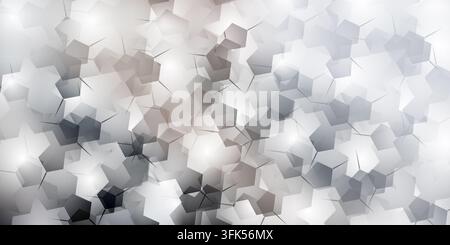 Sfondo tecnologico astratto con forme poligonali grigie sovrapposte e nodi luminosi sottili per un aspetto high-tech e strutturato. Foto Stock