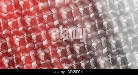 Uno sfondo astratto con un motivo fitto di cerchi sovrapposti e una transizione sfumata dal rosso scuro a sinistra al grigio a destra. Foto Stock