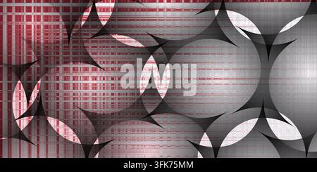 Sfondo astratto con texture metallica rossa e grigia con cerchi sovrapposti design a motivi geometrici Foto Stock