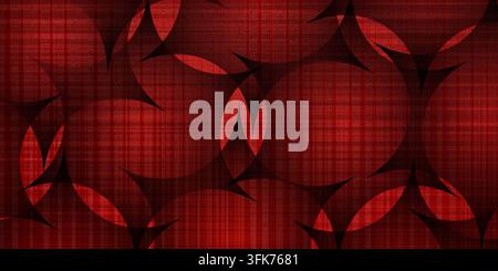 Sfondo astratto rosso scuro con motivi a forme circolari sovrapposte e texture a griglia geometrica Foto Stock