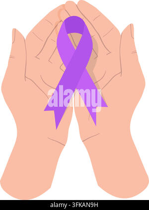 Alzheimer mondiale. Mano che tiene un nastro viola per sostenere le persone che vivono. illustrazione stock Illustrazione Vettoriale