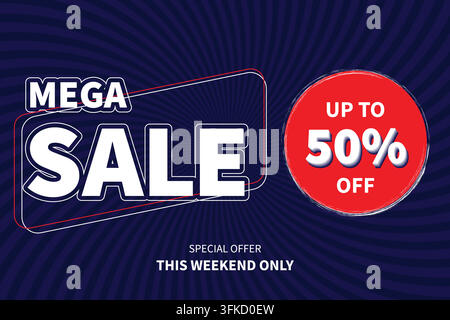 Banner Mega Saldi con Sconto del 50% Illustrazione Vettoriale