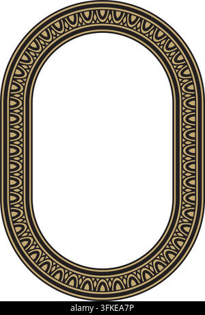 Ornamento ovale rotondo classico greco nero e oro. Motivo vettoriale, cerchio degli antichi Ellenici. Bordo europeo - anello. Illustrazione Vettoriale