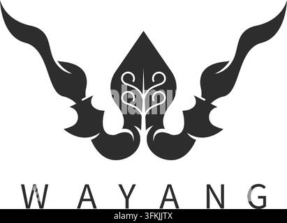 lettera w per l'illustrazione vettoriale dell'icona di design wayang, keris e gunungan Illustrazione Vettoriale