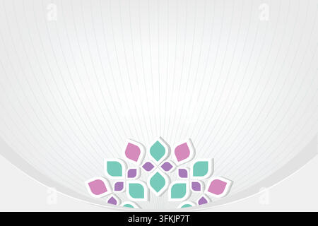 Sfondo minimo astratto con motivo floreale geometrico che presenta forme geometriche pulite, elementi ispirati ai fiori eleganti, simmetria bilanciata Illustrazione Vettoriale