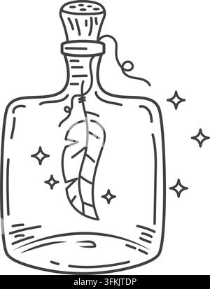 Magia o piume boho legate e appese in una linea di bottiglie antiche, modello di concetto di illustrazione vettoriale Illustrazione Vettoriale