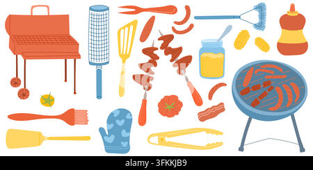 Set di attrezzature per barbecue Illustrazione Vettoriale