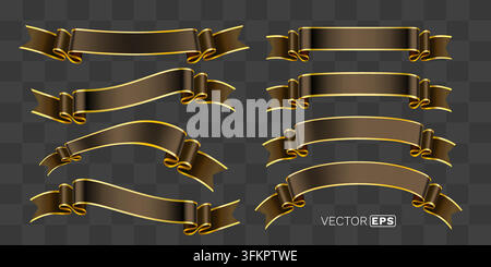 Stiliosi nastri marrone dorato. Una collezione vettoriale versatile di banner eleganti per etichette, premi e design. Illustrazione vettoriale. Illustrazione Vettoriale