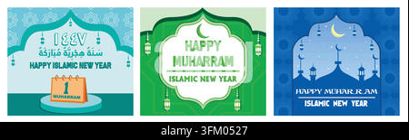 Buon Anno Islamico. Buono Muharram, Anno Nuovo Islamico, design dell'anno nuovo Hijri. Design islamico di Hijri muharram e biglietto di auguri per il nuovo anno islamico t Illustrazione Vettoriale