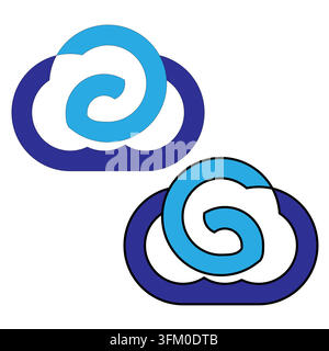 Set di loghi con vortice di nuvole e vento con icona vettoriale blu. eps 10. Illustrazione Vettoriale
