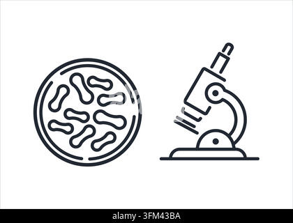 Icona lineare di microscopio e microorganismi Illustrazione vettoriale Illustrazione stock Illustrazione Vettoriale
