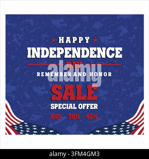 Design di scritte disegnate a mano per il Memorial Day felice. Modello di banner per le offerte del Memorial Day. Illustrazione moderna vettoriale piatta Illustrazione Vettoriale