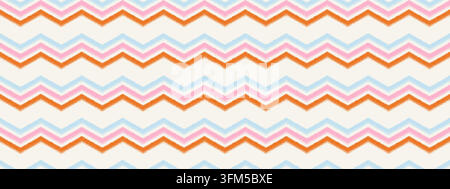 Motivo a zigzag per bambini disegnato a mano con strisce gessate. Linee scarabocchiate a matita colorata per decorazioni, tessuti o incartamenti regalo Illustrazione Vettoriale