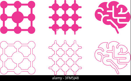 Nodi di connettività rosa e simboli di cervello digitale che illustrano i concetti di apprendimento automatico e deep learning per la tecnologia moderna. Illustrazione Vettoriale