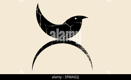 Uccello su un ramo, silhouette vettoriale isolata nera Illustrazione Vettoriale